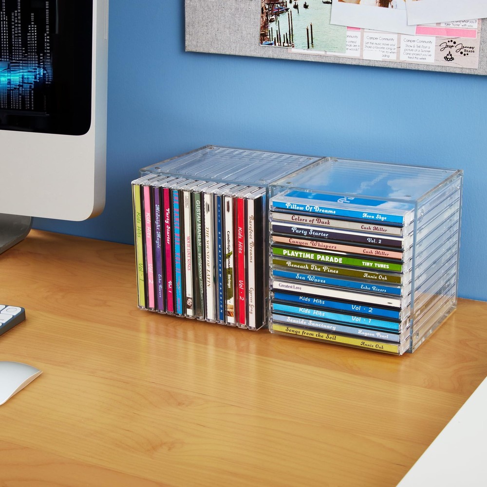 STORi Stackable Clear Plastic CD Organizers (2 Pack) Cube Jewel Case Holders