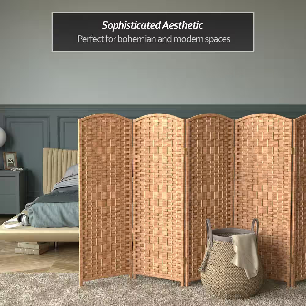 4 Ft. Short Diamond Weave Fiber Folding Screen - Natural - 6 Panel