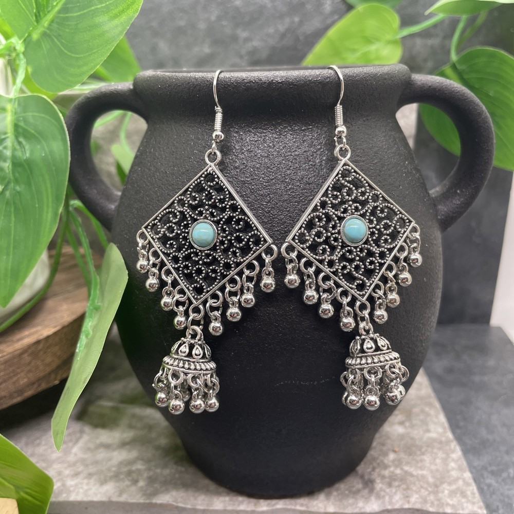 3” Silver-tone Boho Retro Earring Set Drop Dangle New Free Ship B6374