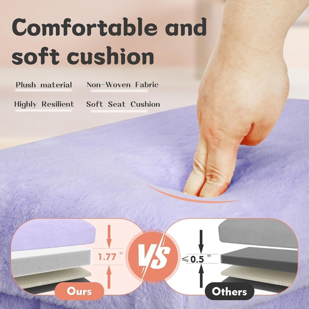 Small Ottoman W/ Storage Folding Soft Fur Storage Foot Rest Stool W/ Thicker