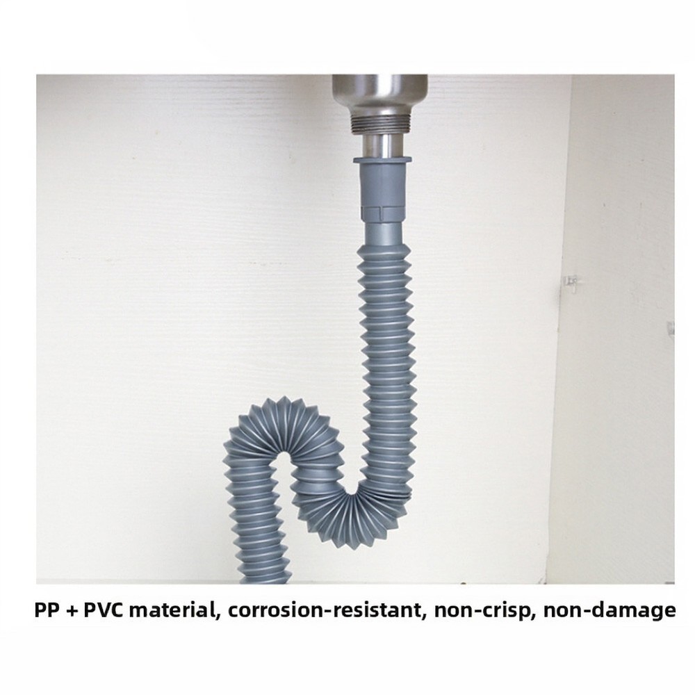 Flexible Drain Hose 2 PCS 80-90cm Extendable Plastic Pipe for Standard Sink Use