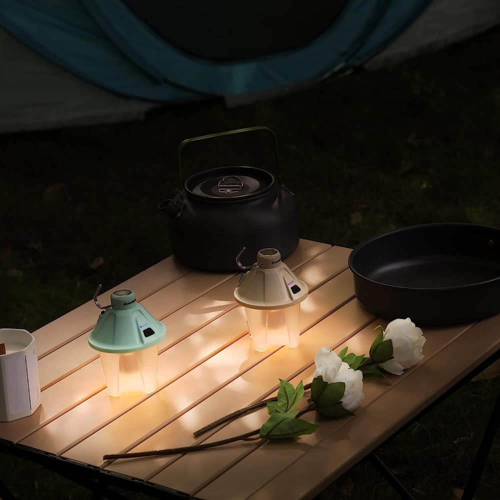 2PACK 450LM Rechargeable Camping Lantern Magnetic Top Hook 5 Lighting Mode USB C