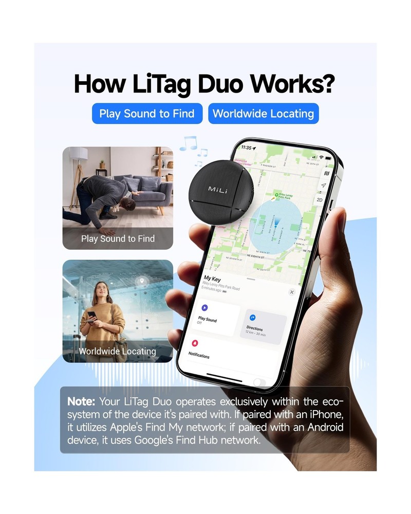 LiTag Duo - Tracker Tag for iOS and Android, Bluetooth Tracking Tag/Key Finde...