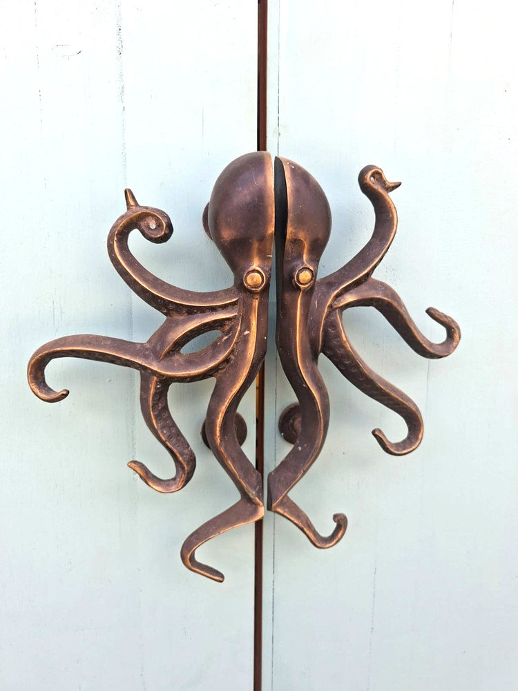 amazing large Pair Octopus Solid Polished Brass Door Handles Pulls 16" wide GRAB