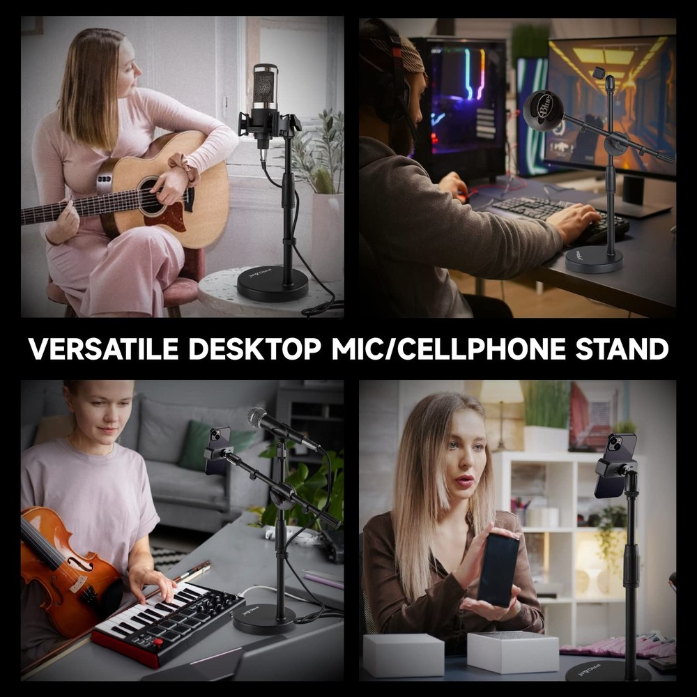 Microphone Stand Desk Adjustable Desktop Microphone Stand with Boom Arm Upgra...