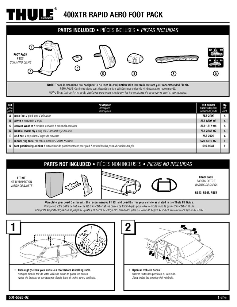 Thule 400xtr Rapid Aero Foot Pack