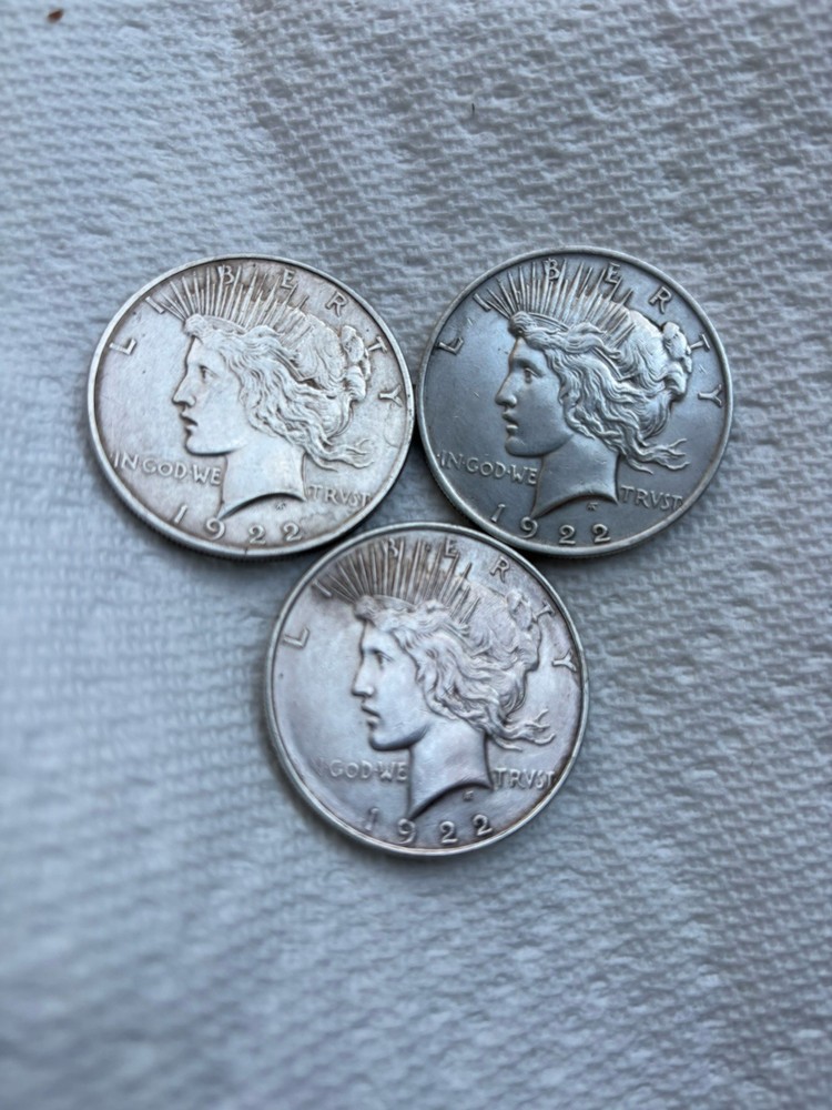 3 1922 Peace Dollar $1 Silver Coins