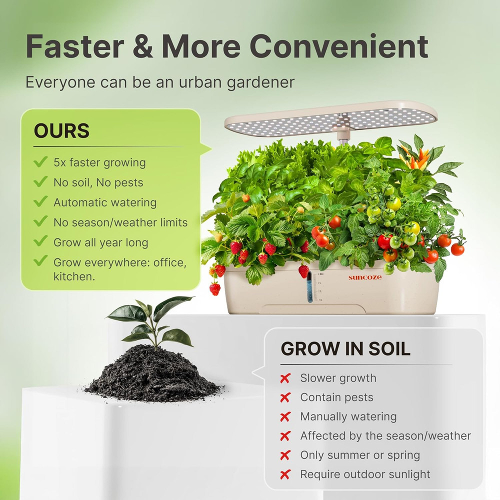 Indoor Hydroponics System Kit with 12 Pods and Adjustable LED Grow Light