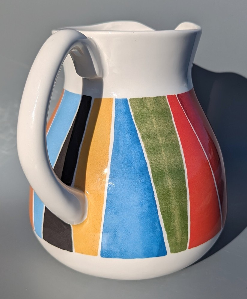 Fandango Ceramic Pitcher Multicolor Crate & Barrel Colorful and White Handle