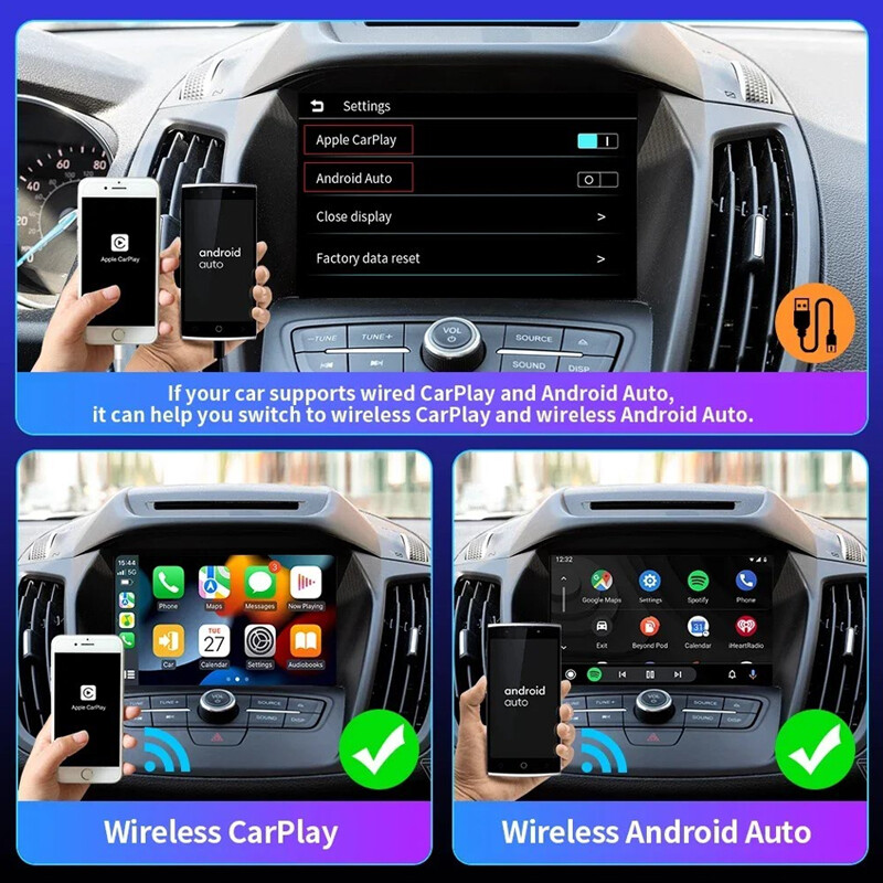 Roadpluse 5.0 Wireless Adapter Apple CarPlay Android Auto Multimedia Video Play