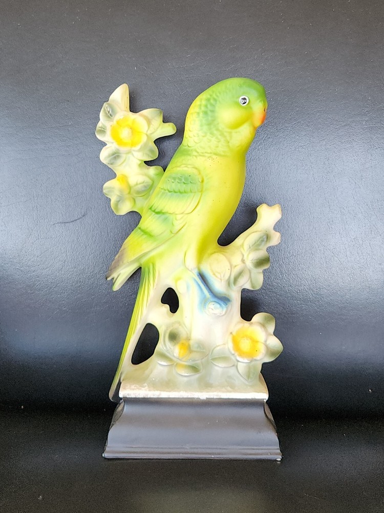 VINTAGE PARROT On A Branch Ceramic Statue 11in Tall