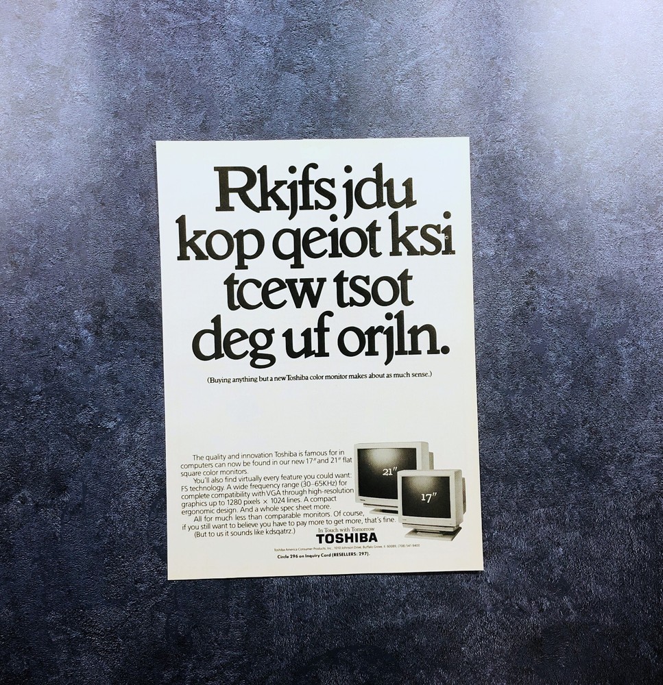 1991 Toshiba Color Monitors PRINT AD Retro Computers PC Screen Graphics
