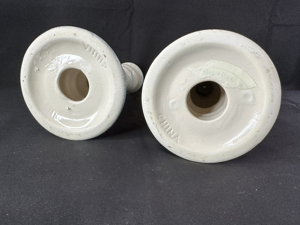 Hermitage Pottery Candlestick Set Blue Heart