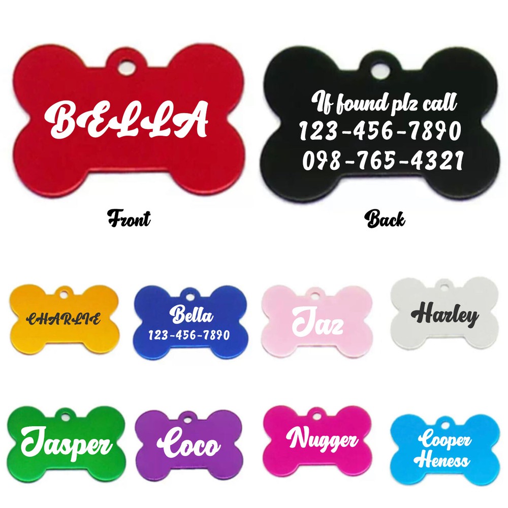 Dog Cat Customized ID Tags Pawtographize Pet Tags 2sides Engraved Bone Shape
