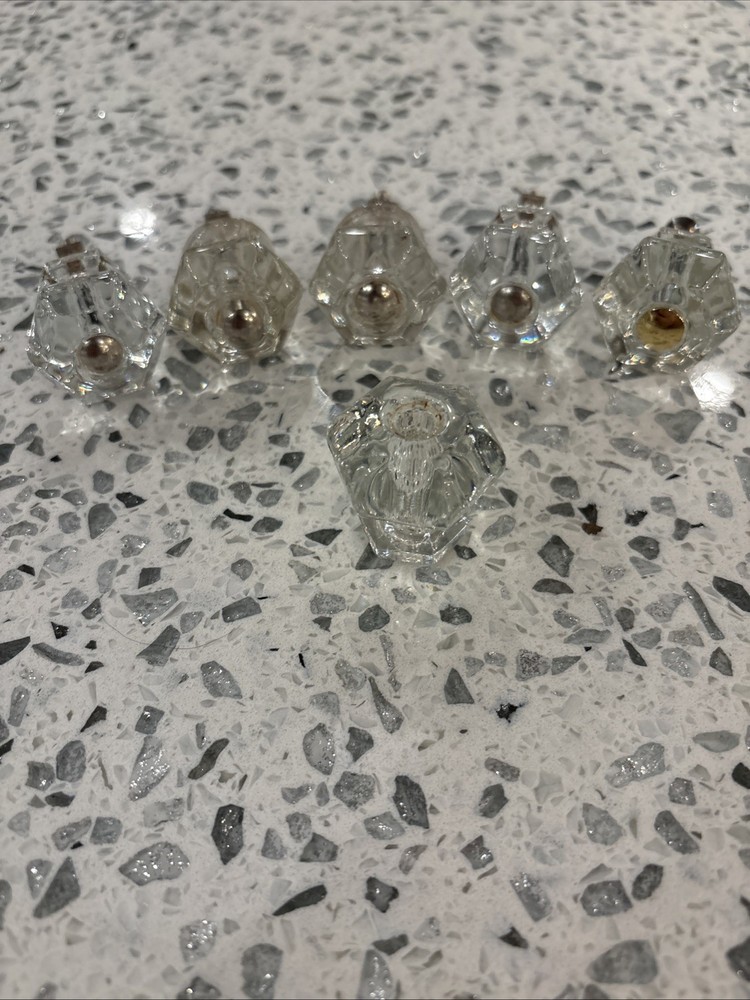 Vintage Clear Glass Knobs Lot 6x Pristine