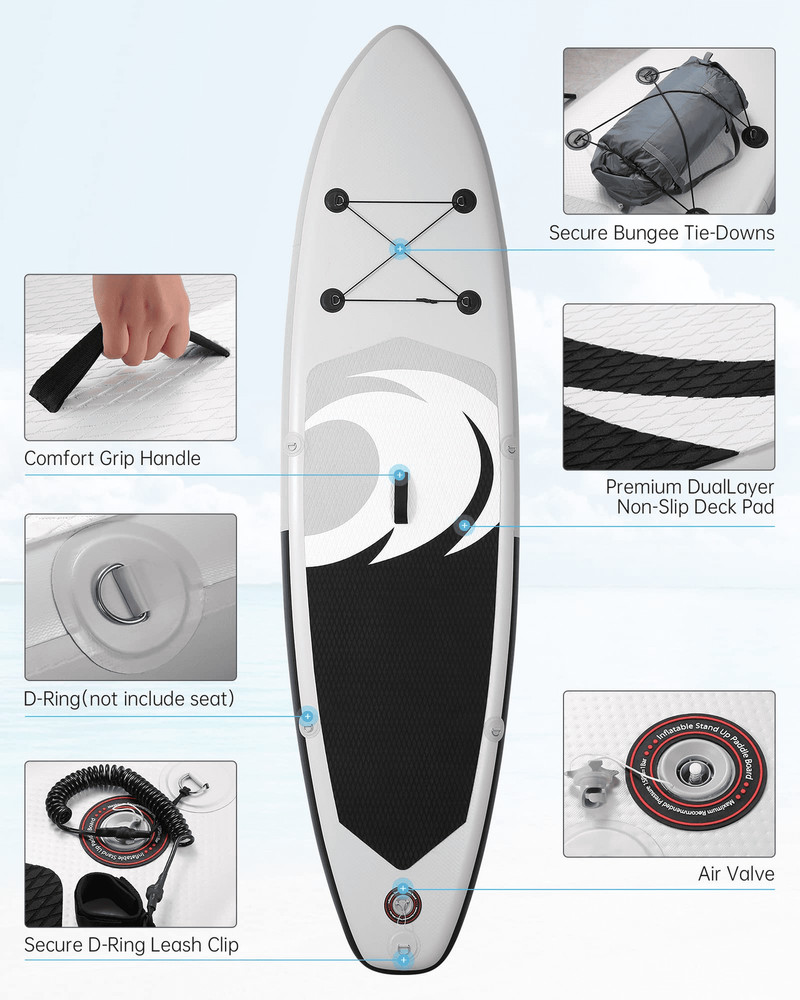 Inflatable Paddle Board 10ft SUP Kit With Paddle Pump Backpack Leash