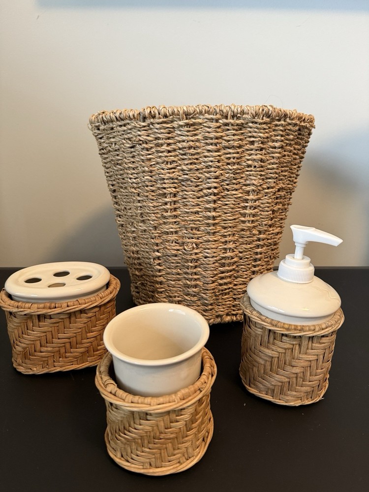 Bathroom Wicker Rattan Accessories Set