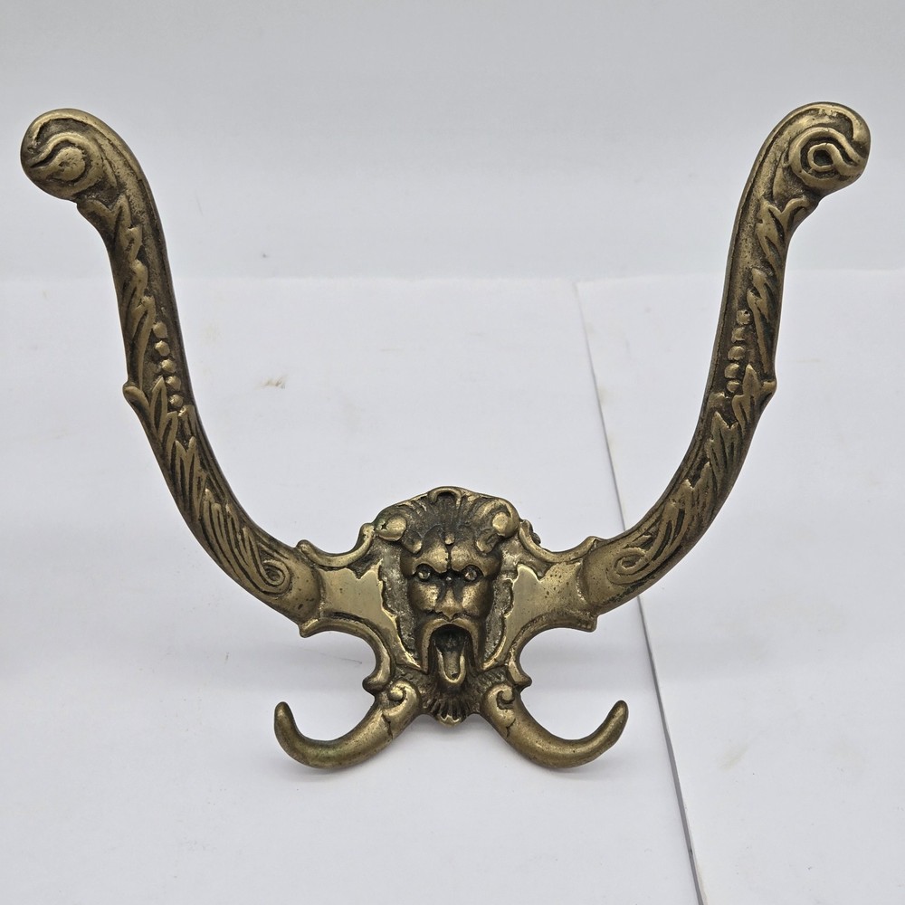 2 Antique Victorian Gargoyle Devil Hook Hat Coat Rack Head Cast Iron Pair
