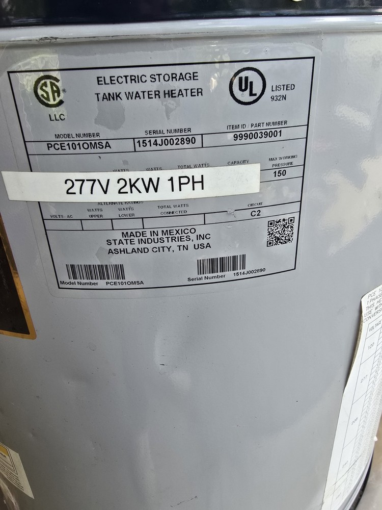 State PCE 10 1OMSA 10 Gallon 277V 2KW Commercial Lt Duty Electric Water Heater