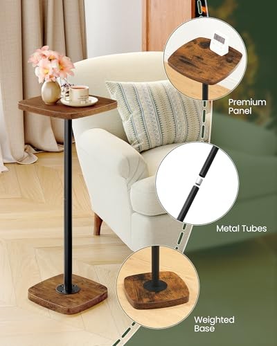Small Side Table, Drink Table for Small Spaces, Square 1 Rustic Brown + Black