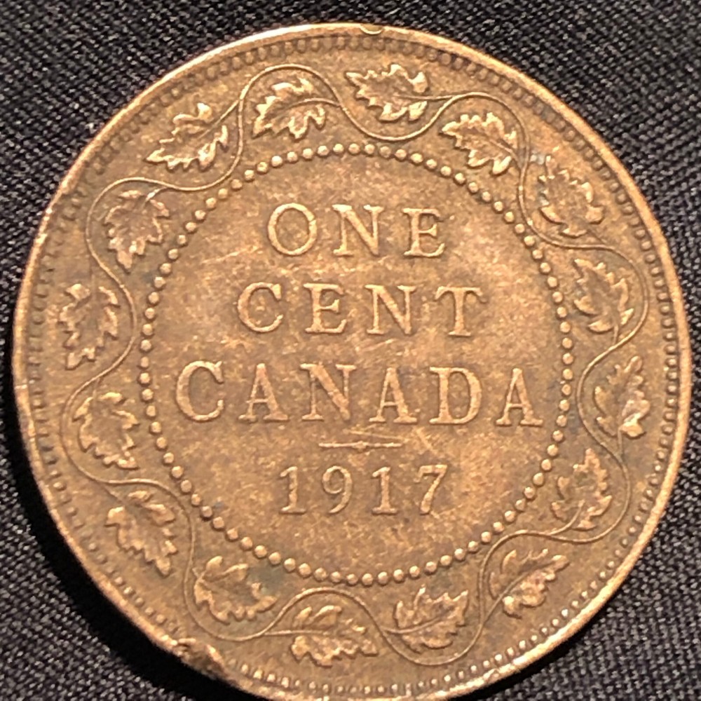 1917 Canada 1 Cent Bronze Coin - VF (Very Fine) condition