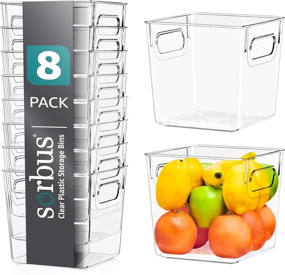 Clear Plastic Storage Bins - Versatile Kitchen & Pantry Organizers - 8 Pack