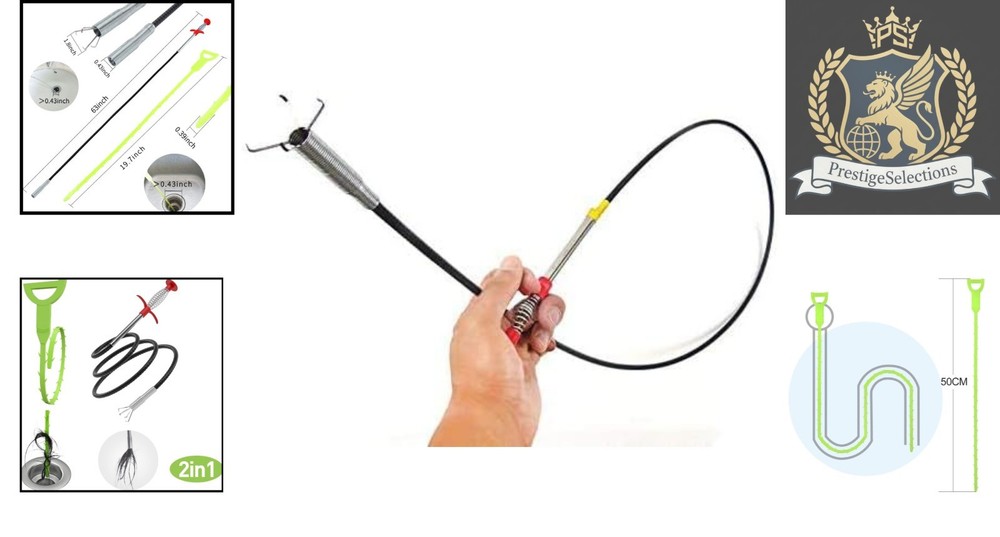 63-Inch Flexible Grabber Claw Tool & Drain Clog Remover - 2 Pack Set