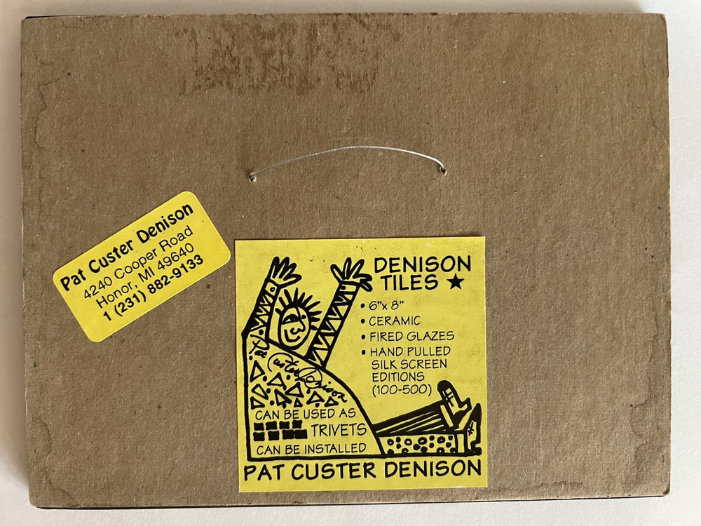 Vintage Pat Custer Denison Signed Pottery Tile Trivet Testing The Water Postcard
