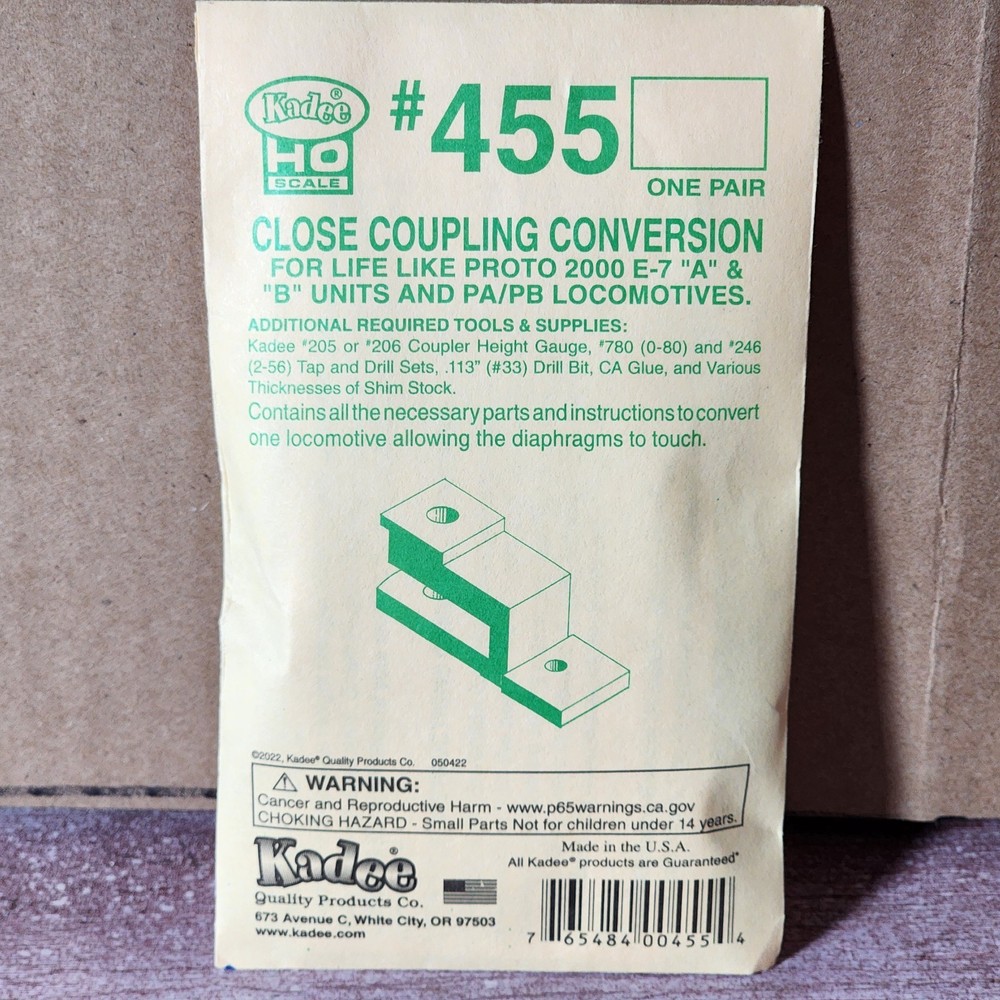 Kadee 455 Close Coupling Conversion - Kit -- For Life-Like PROTO 2000(R) E6, E7