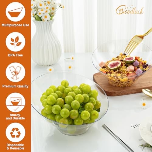 Pack Plastic Serving Bowls for Party - 20 OZ Angled Disposable 12 Clear