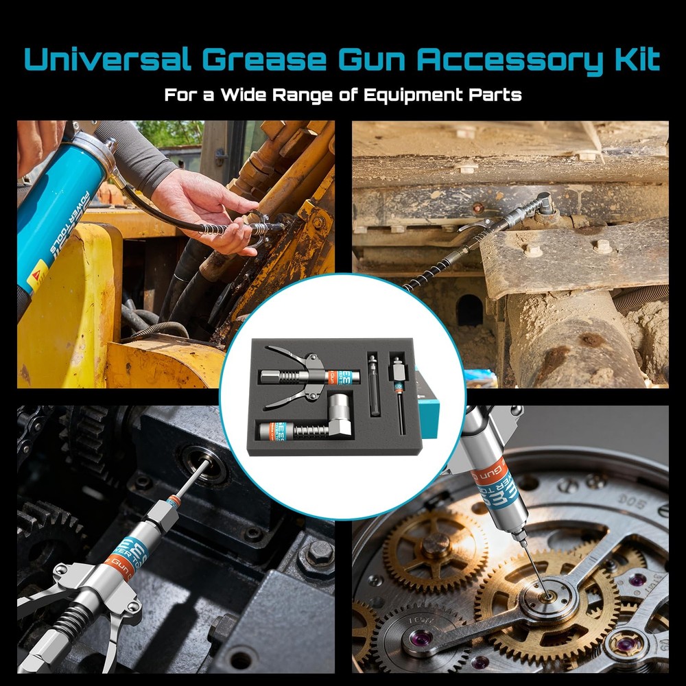 Seesii Grease Gun Accessory Kit, Includes Quick-Release Coupler, 90 Degree Gr...