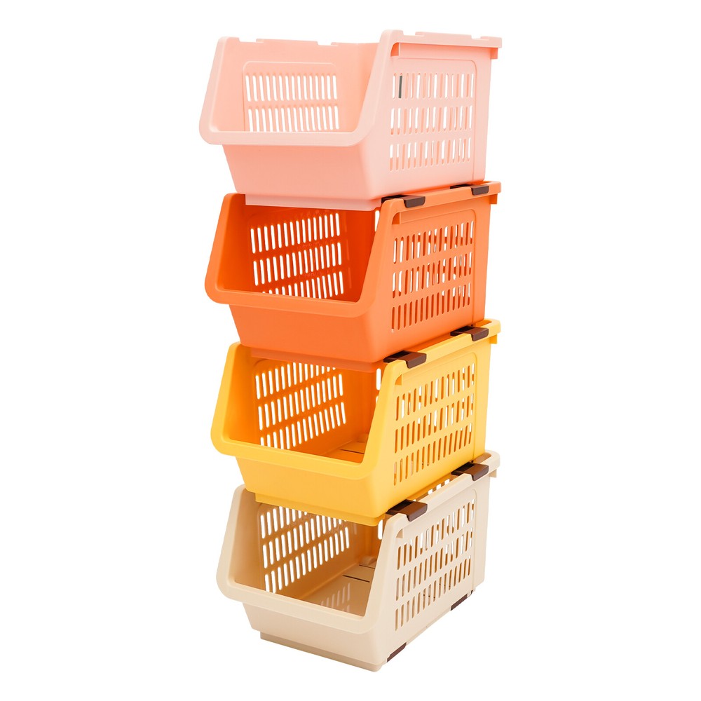 4PACK Household Plastic Storage Baskets, Small Pantry Organizer Bins Stackable