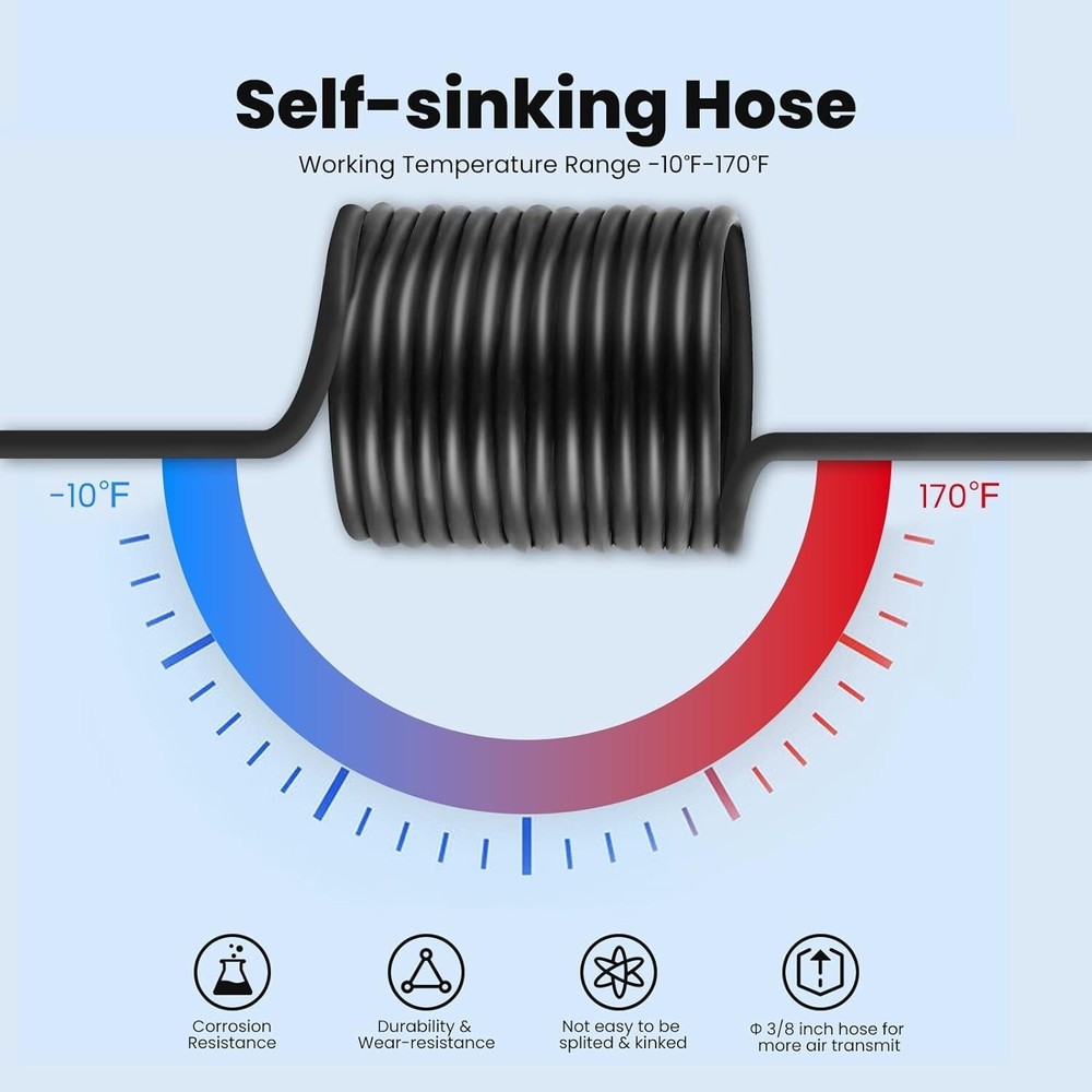 Pond Aerator Pump Air Compressor & 200' Self Sink Hose 2 Diffusers Aeration Kit