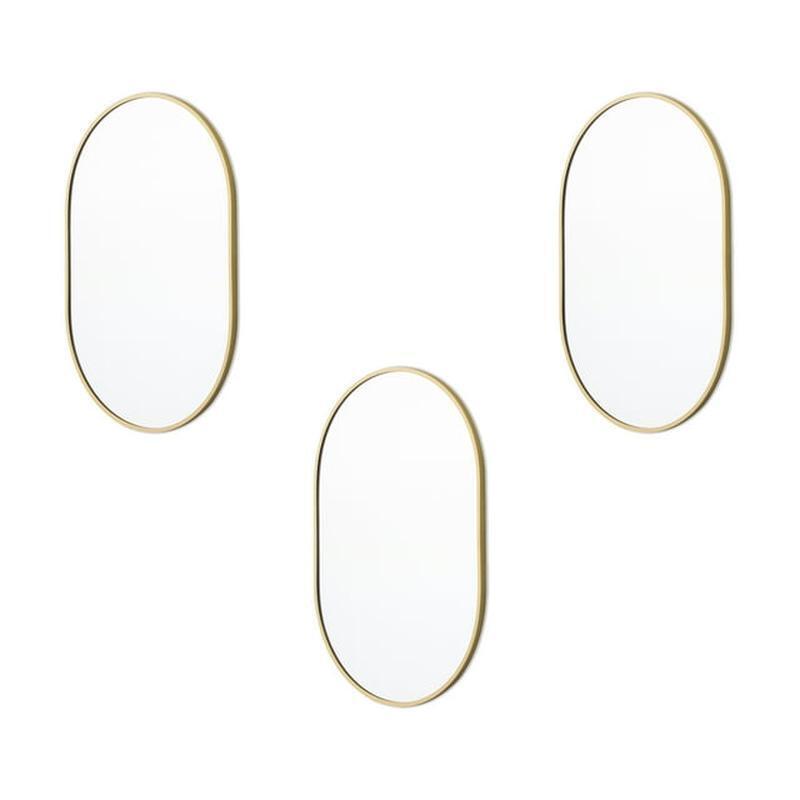 3 Pc Oblong Wall Mirror Set Modern Capsule Design Decorativev Removable Chain