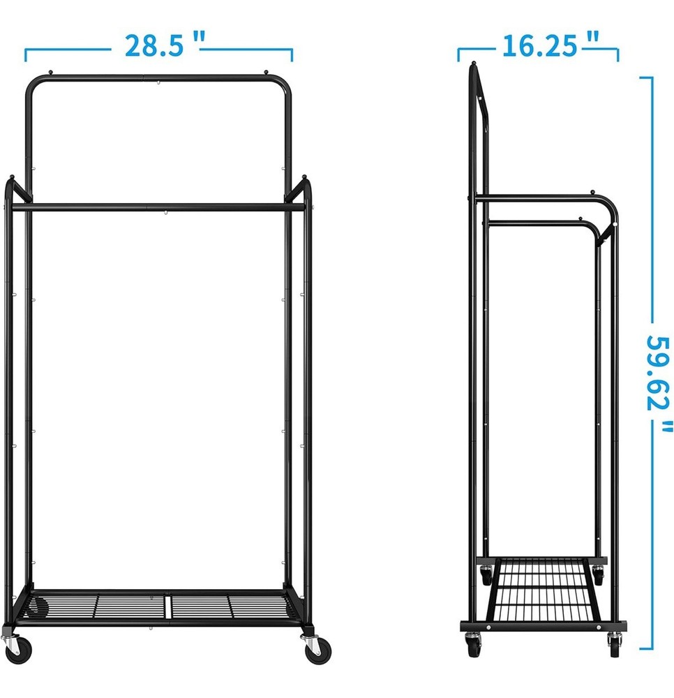 Simple Houseware Standard Double Rod Garment Rack, Black