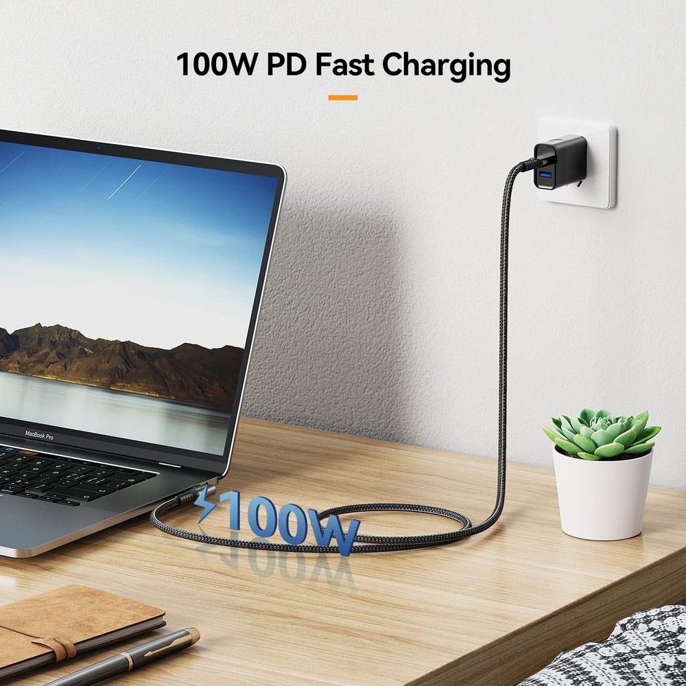 2.6FT USB C Cable 40Gbps Data Single 8K Dual 4K Display PD 100W LShaped