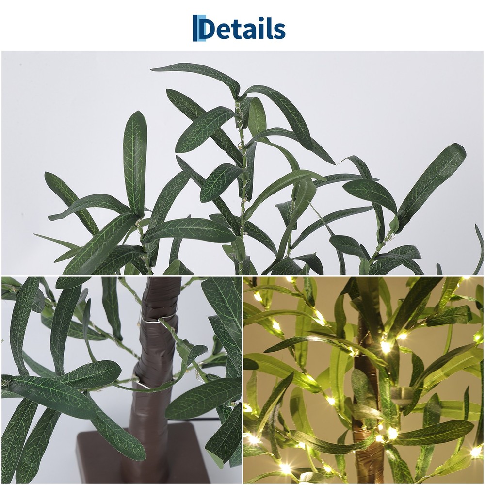 2 Pack Lighted Olive Tree, 21" Artificial Tabletop Tree w/ 50 LED Fairy Lights