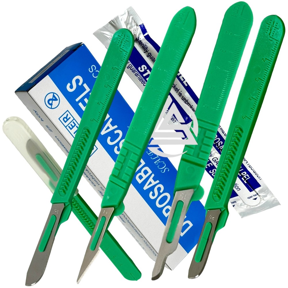 Plastic Handle Disposable Scalpel with Measuring Scale Ruler Built-in (10/Pack)