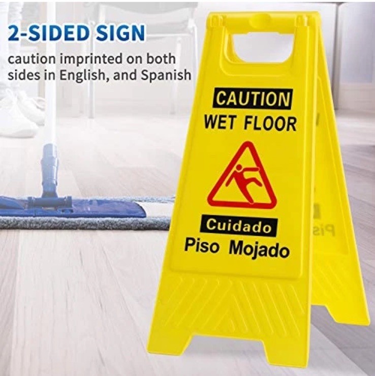 Caution Wet Floor Sign, Foldable Sturdy Bilingual Double-Sided Safety Warning