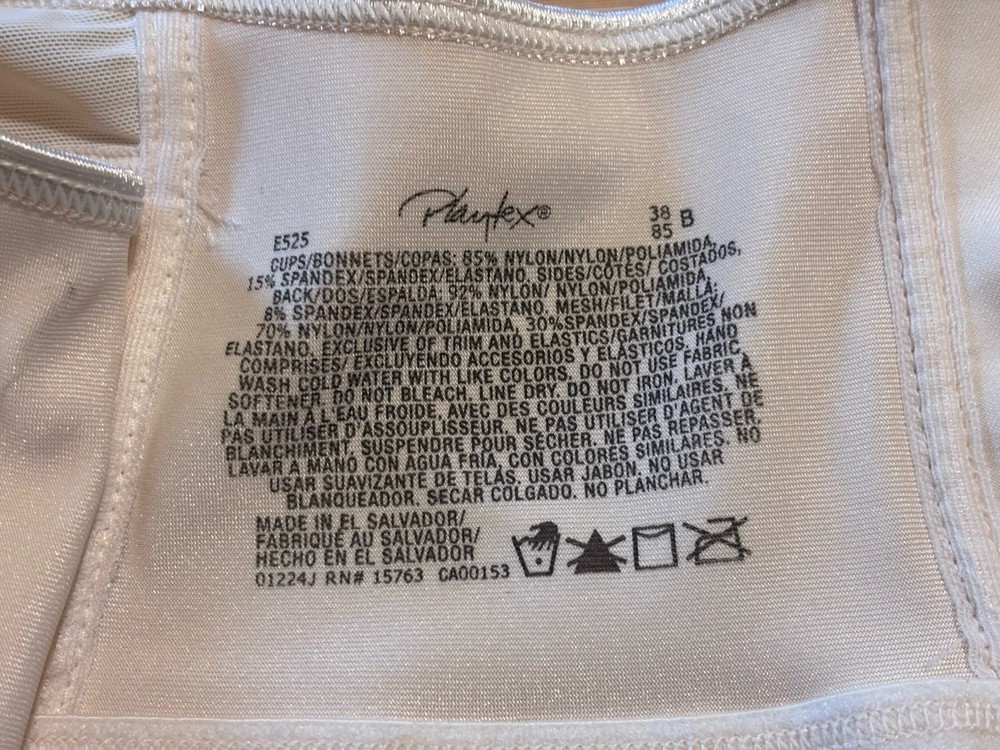 Playtex 18 Hour Posture Boost Side Back Smoothing Wireless Bra E525 White 38B