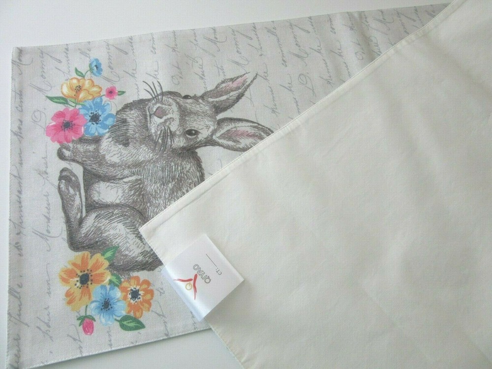 EASTER BUNNY RABBIT SCRIPT FLORAL Decorative TABLE RUNNER ~ 14" x 70 ~ NEW