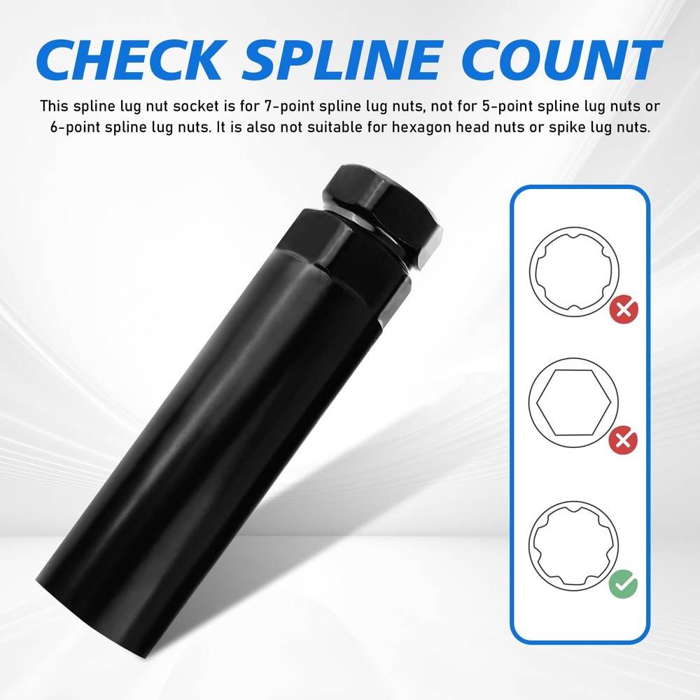 7 Spline Lug Nut Socket, Wheel Key, Locking Removal 7