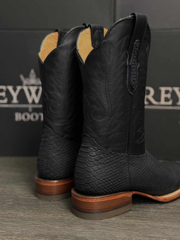 MEN'S REYWELT RODEO WESTERN VAQUERAS PYTHON PRINT BLACK MATE COWBOY BOOTS
