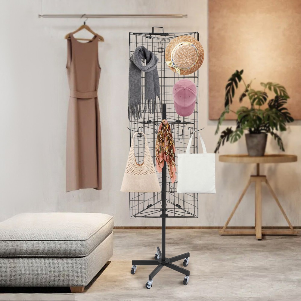 Floor Standing Gridwall Display Stand, Moveable Triangular Grid Panel, w/ Wheels