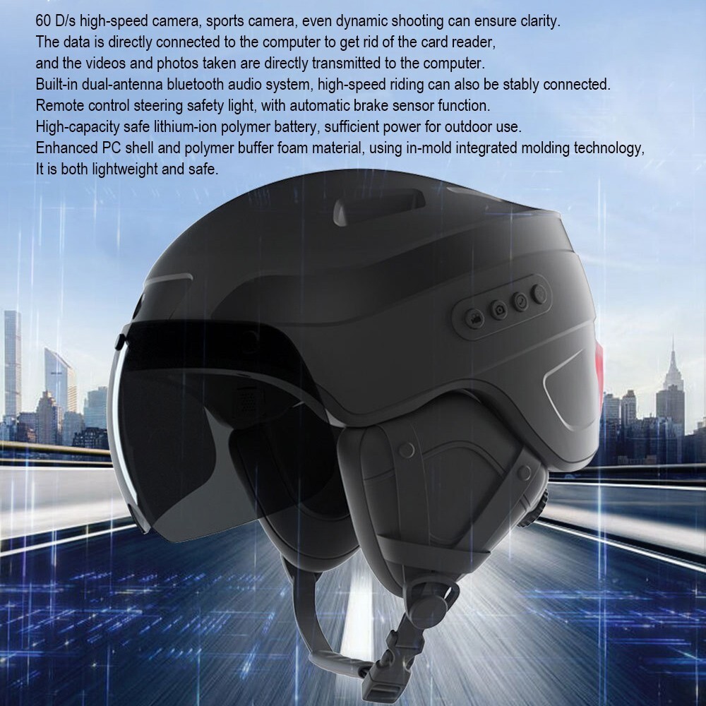 Smart riding helmet with camera, Bluetooth, turning tail light