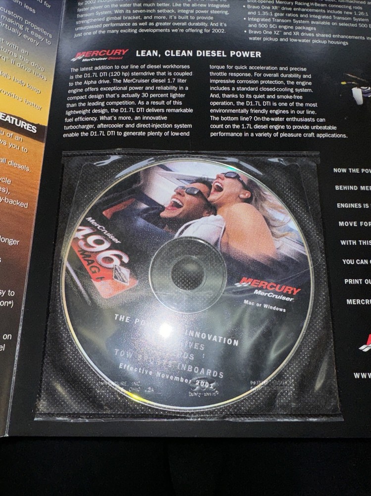 Original 2001 Mercruiserall Models Brochure W/ DVD