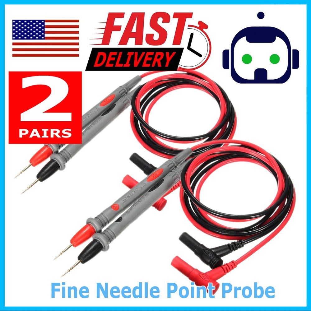 2 Pair Multimeter Voltmeter Cable Thin Needle Tester Unique Probe Test Lead Cord