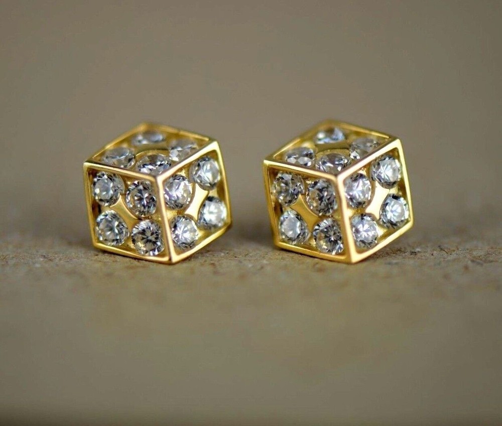 14K Yellow or White Gold Dice Stud earrings