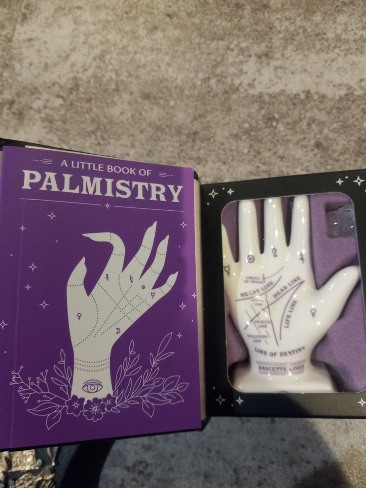 Palmistry, Tiny Box And Decorative Hand, Black And Brass