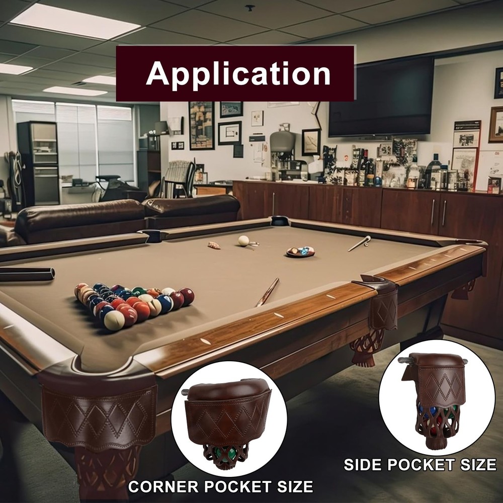 6-Piece PU Leather Billiard Pockets with Diamond Pattern - Durable Accessorie...